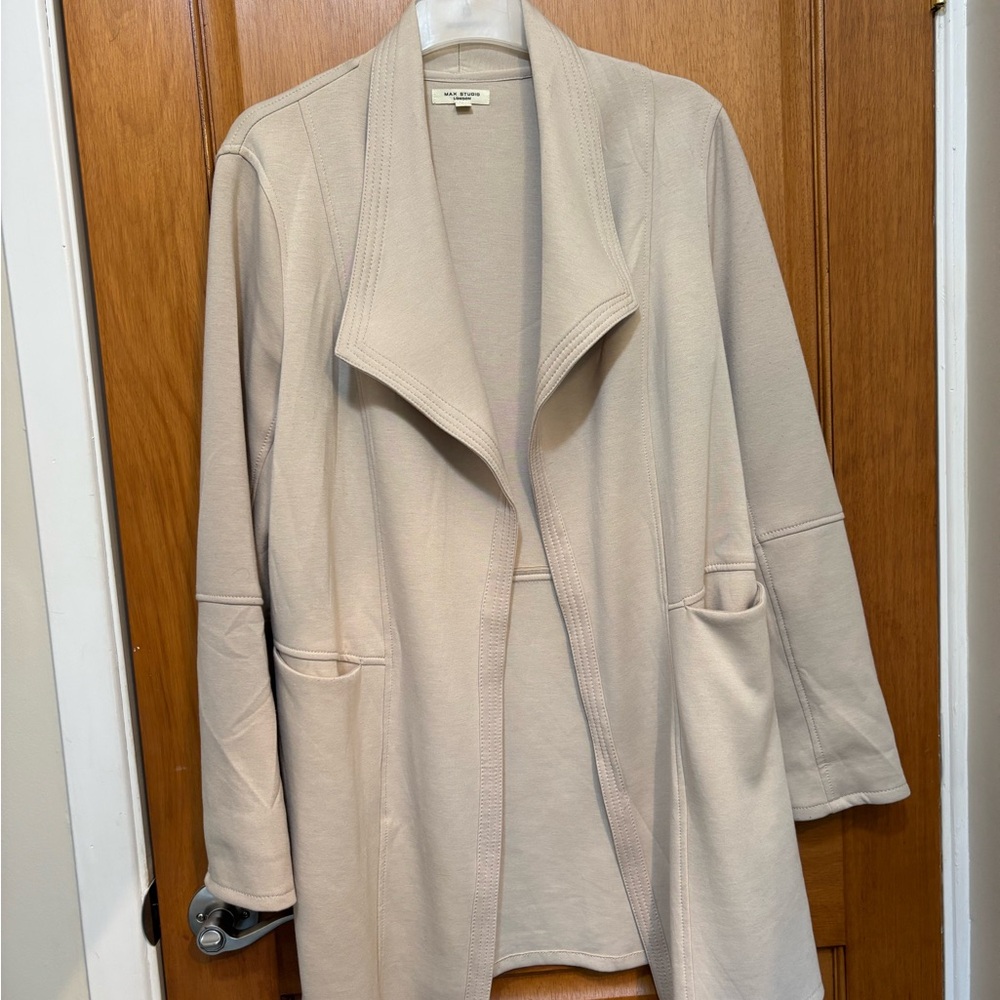 Max Studio Cream Trench Coat with Draped Lapel